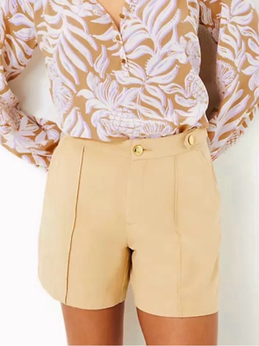 NEW LILLY PULITZER Deloria Linen Shorts Tan Sand Bar Size 8 NWT
